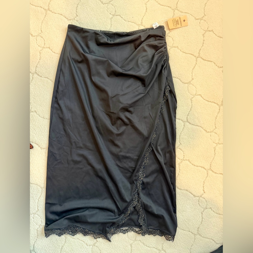 Popilush Lace-Trim Midi Skirt – Black – Size XXL – NWT